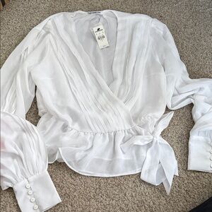Express White Pleated Wrap Blouse